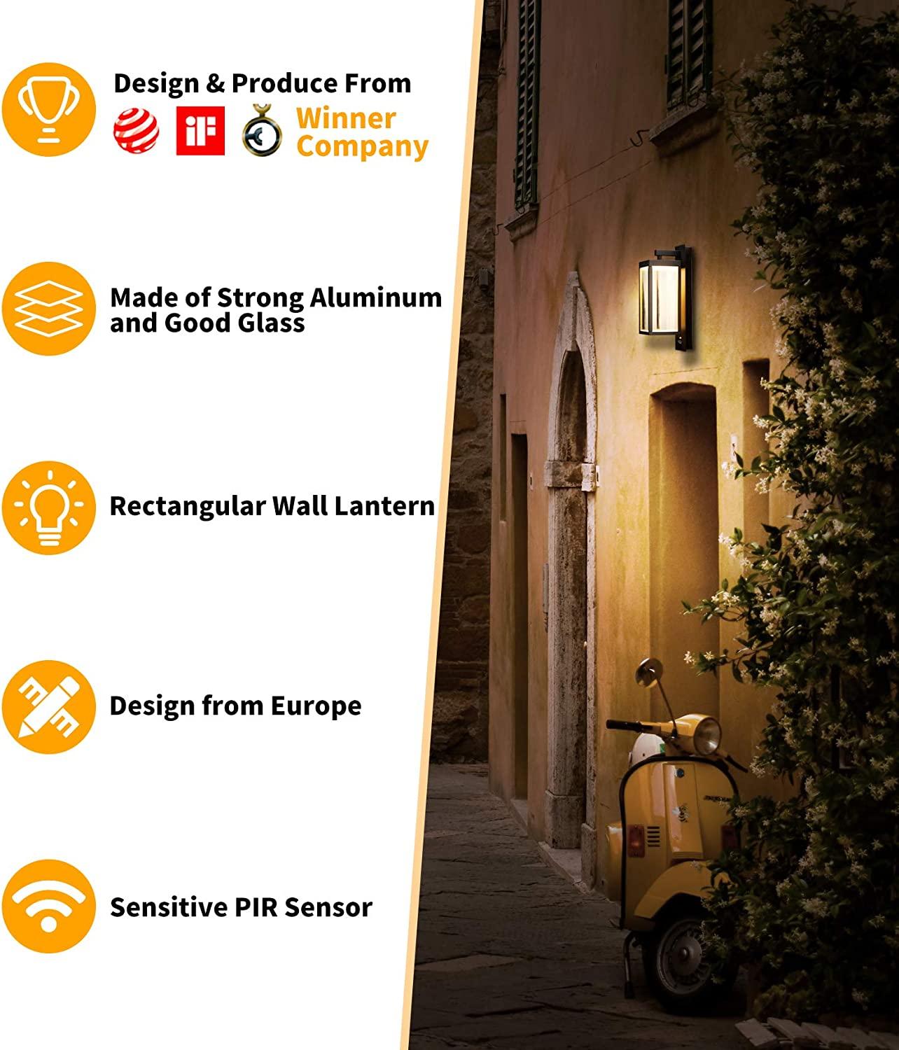Sensor Outdoor Wall Sconce LED Exterior IP54 ,13W 750Lm 3000K