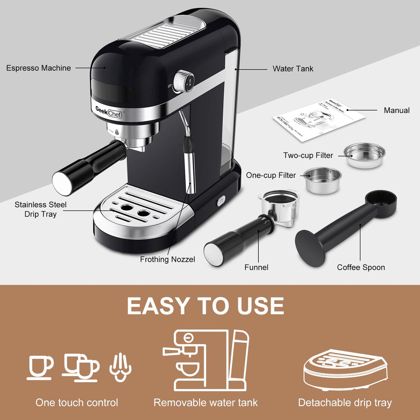 20 Bar Espresso Machine , 1350W，1.4 Ldetachable transparent water tank, Thermo block beating systeme Ban on Amazon
