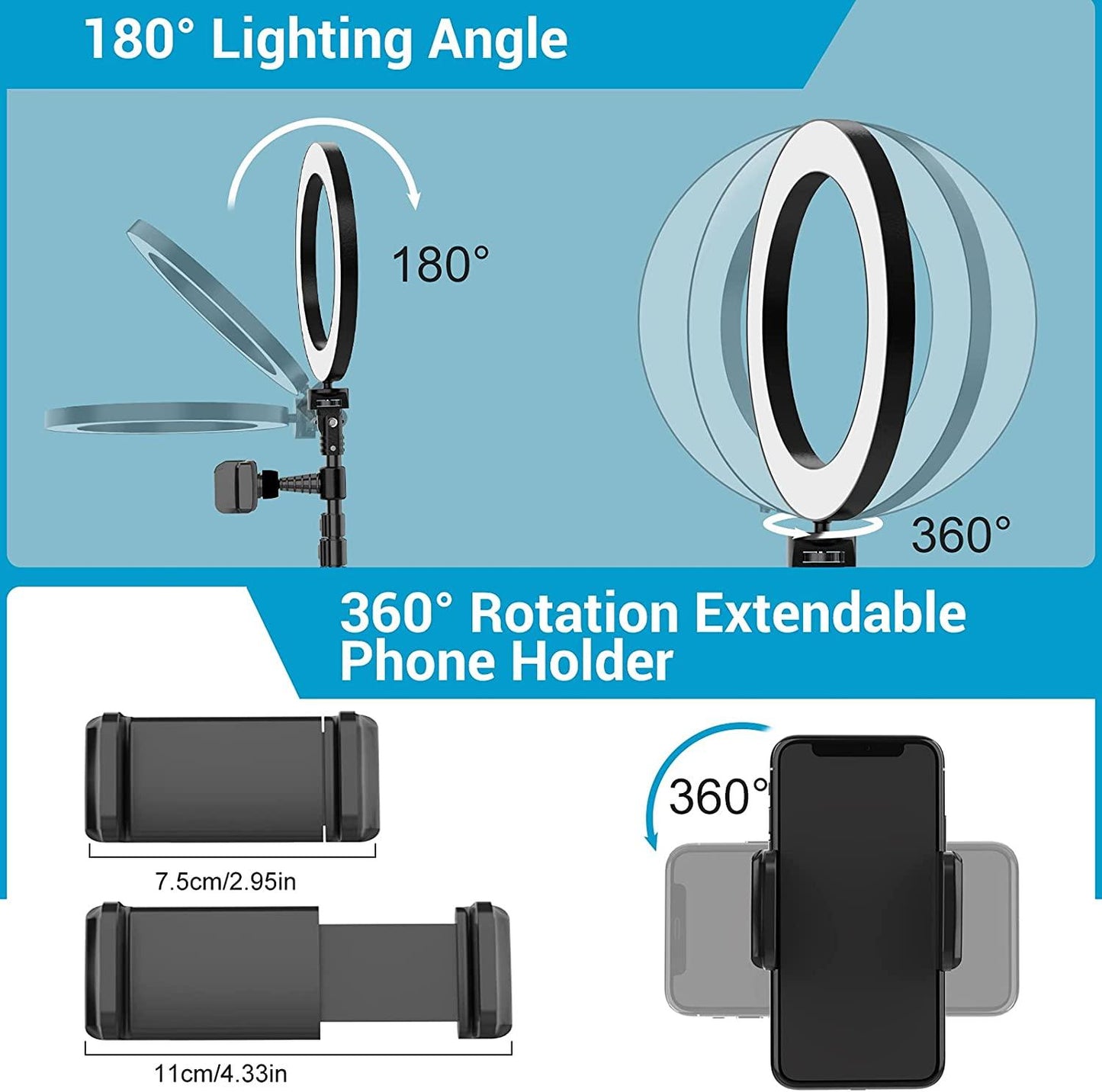 9 inch Ring Light with Stand and Phone Holder, 50" Tripod with Remote