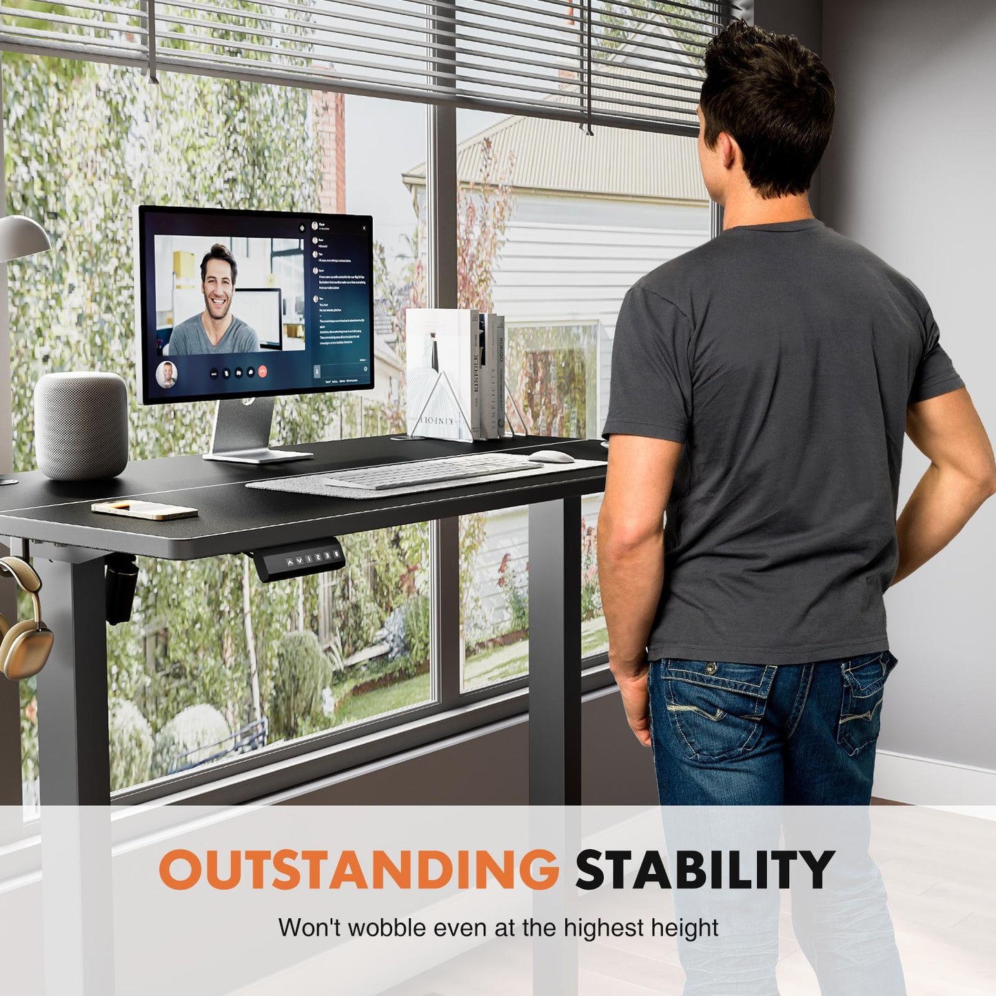 Ergonomic Height Adjustable Table with T-Shaped Metal Bracket Modern Computer Workstations
