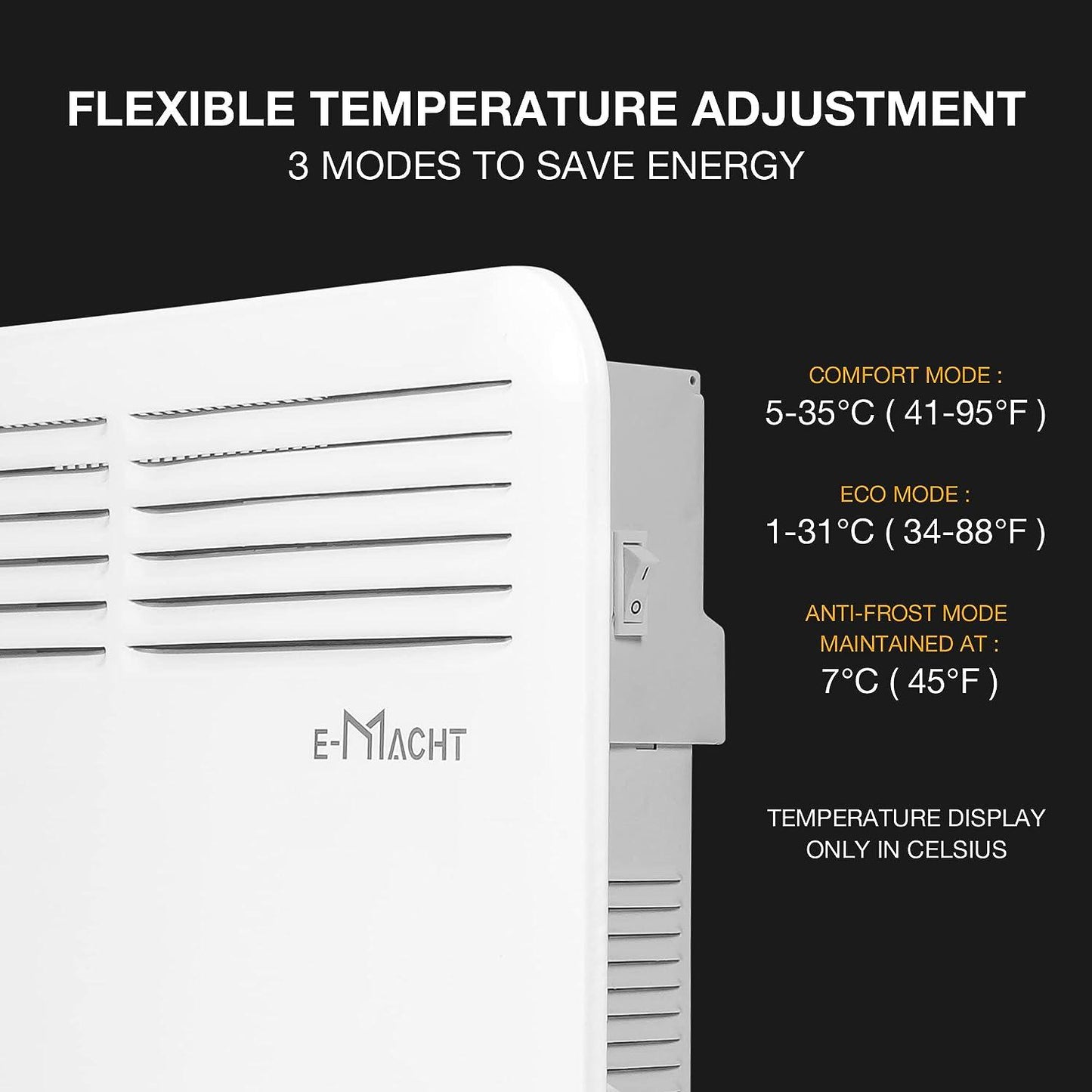 1000W Portable Indoor Electric Convection Space Heater Quiet Panel Heater w/ Led Display