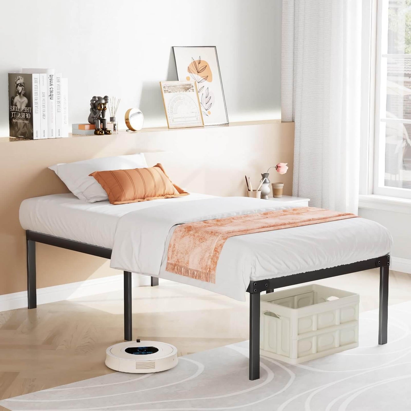 Bed Frame Metal Platform Bed Frame Mattress Foundation with Steel Slat Support