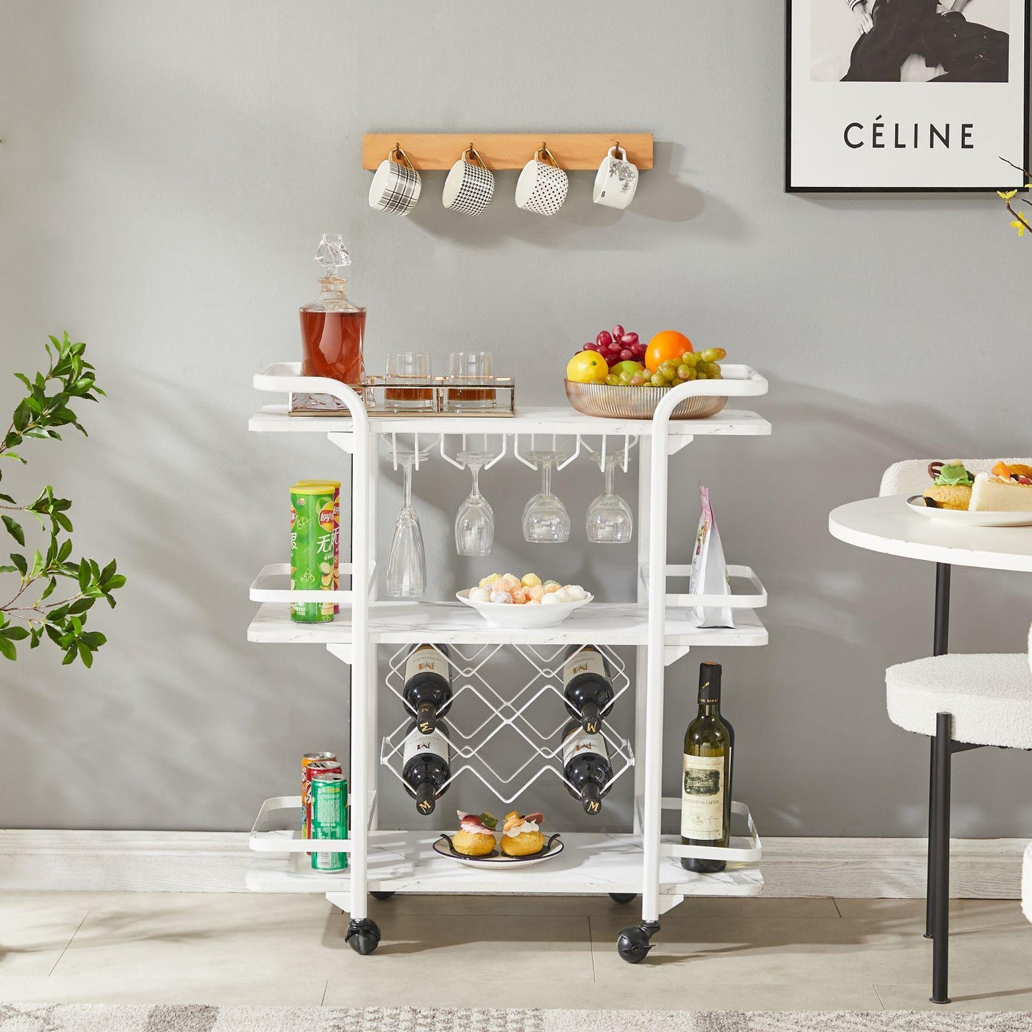 Drinks Trolley Cart with Rolling Wheels Luxury Hotel Serving Cart with Wine and Glass Holders Bar Carts for Home