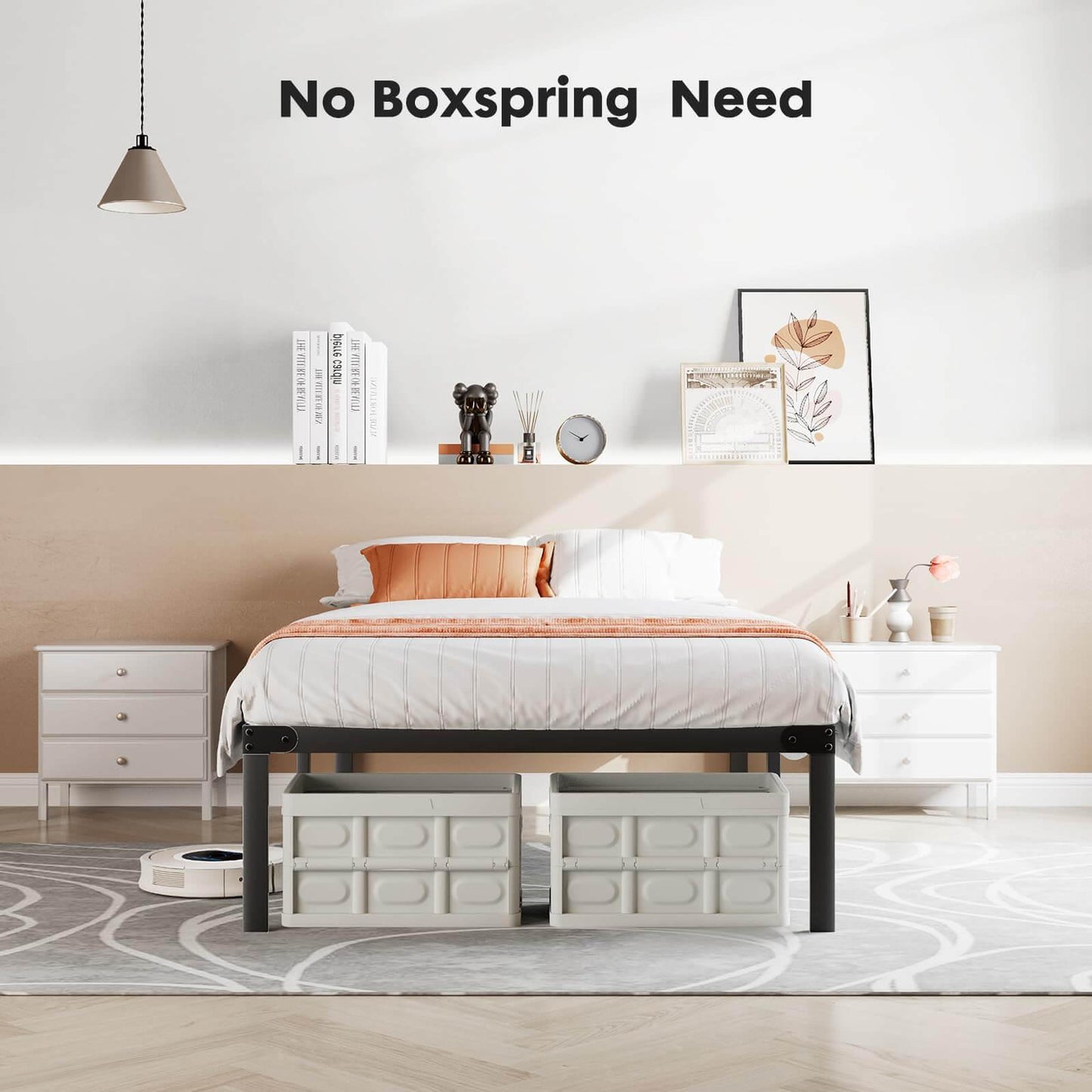 Bed Frame Metal Platform Bed Frame Mattress Foundation with Steel Slat Support