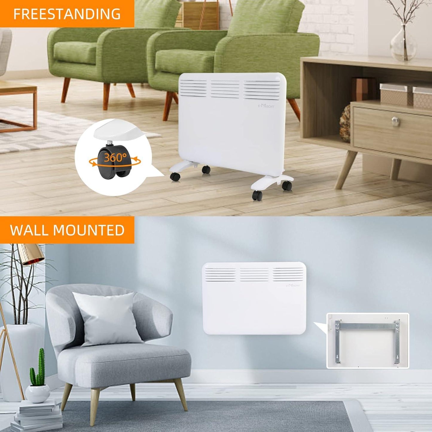 1000W Portable Indoor Electric Convection Space Heater Quiet Panel Heater w/ Led Display