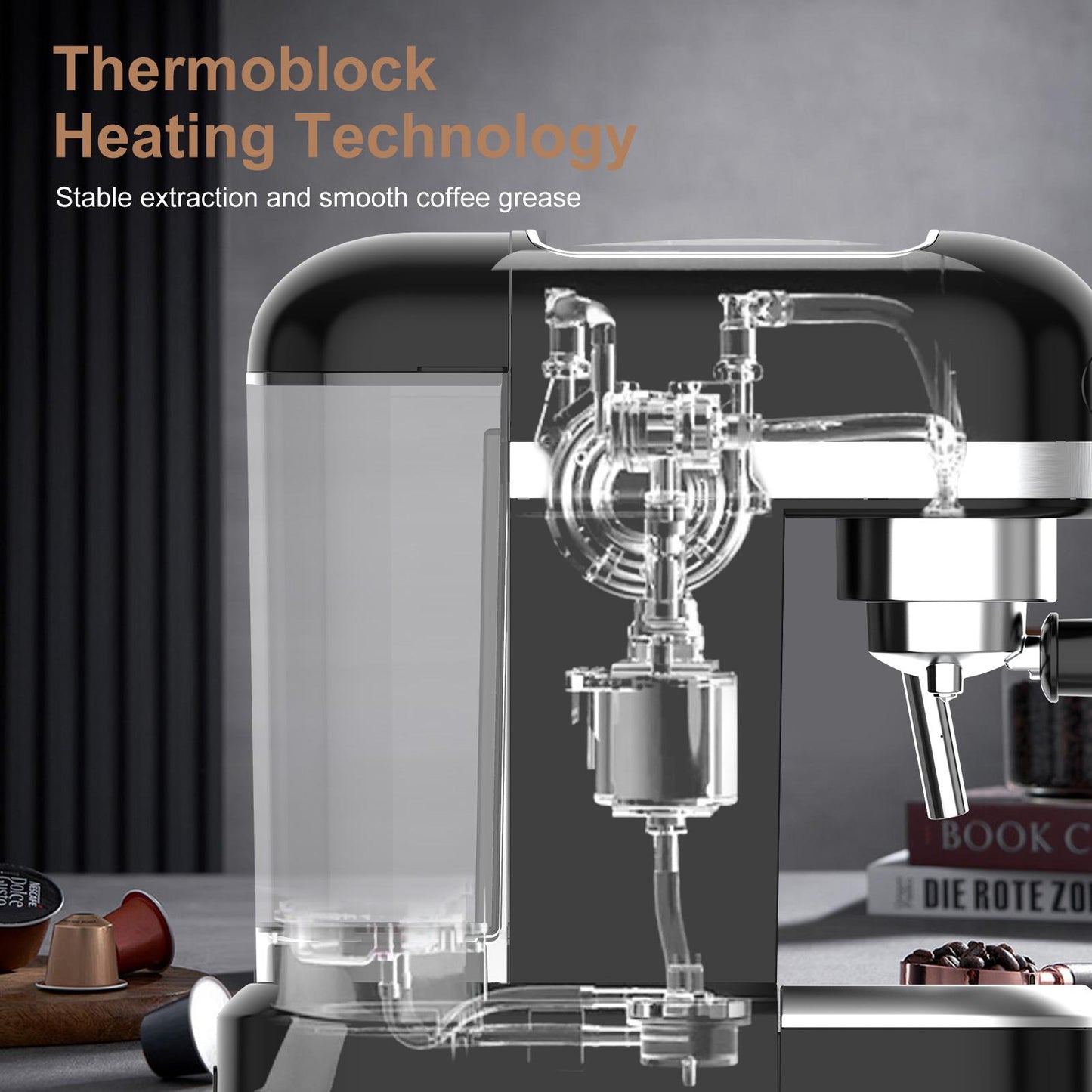 20 Bar Espresso Machine , 1350W，1.4 Ldetachable transparent water tank, Thermo block beating systeme Ban on Amazon