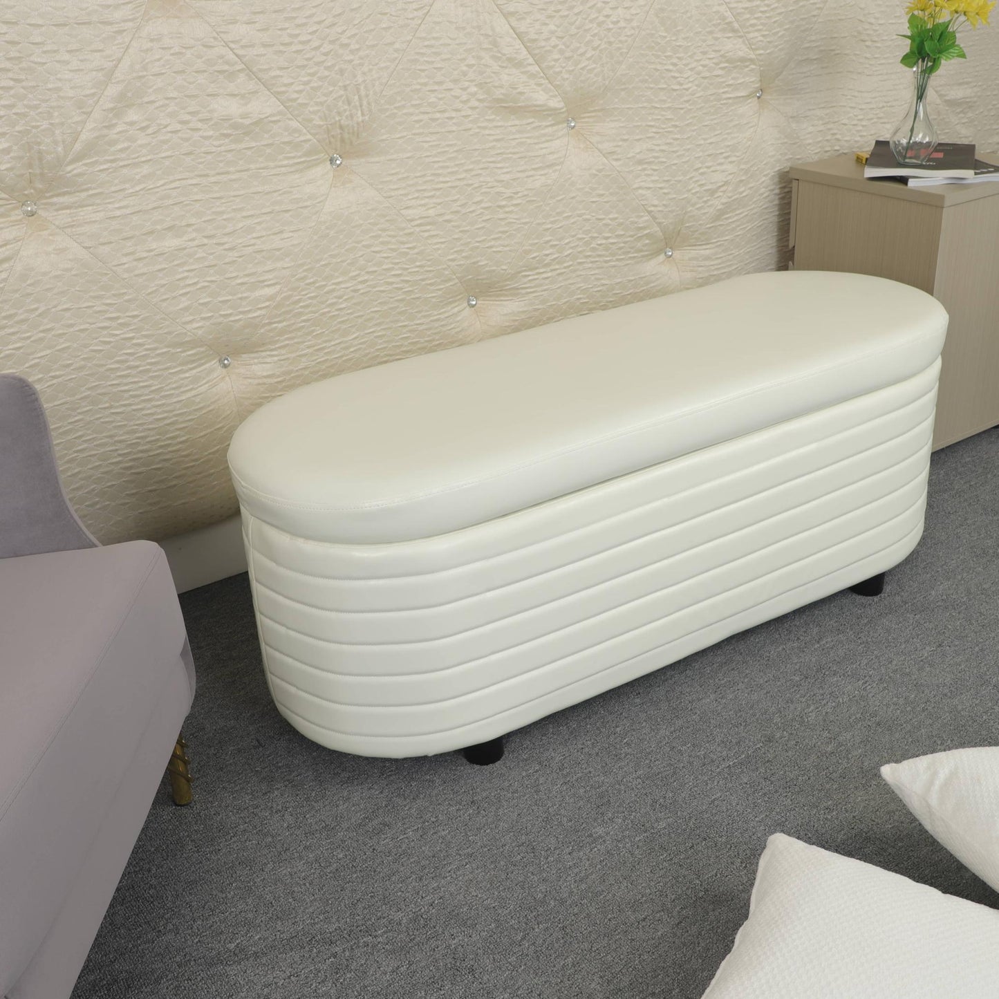 PU Storage Ottoman Bench  for Bedroom End of Bed Stool with Safety Hinge for Living Room, Entryway