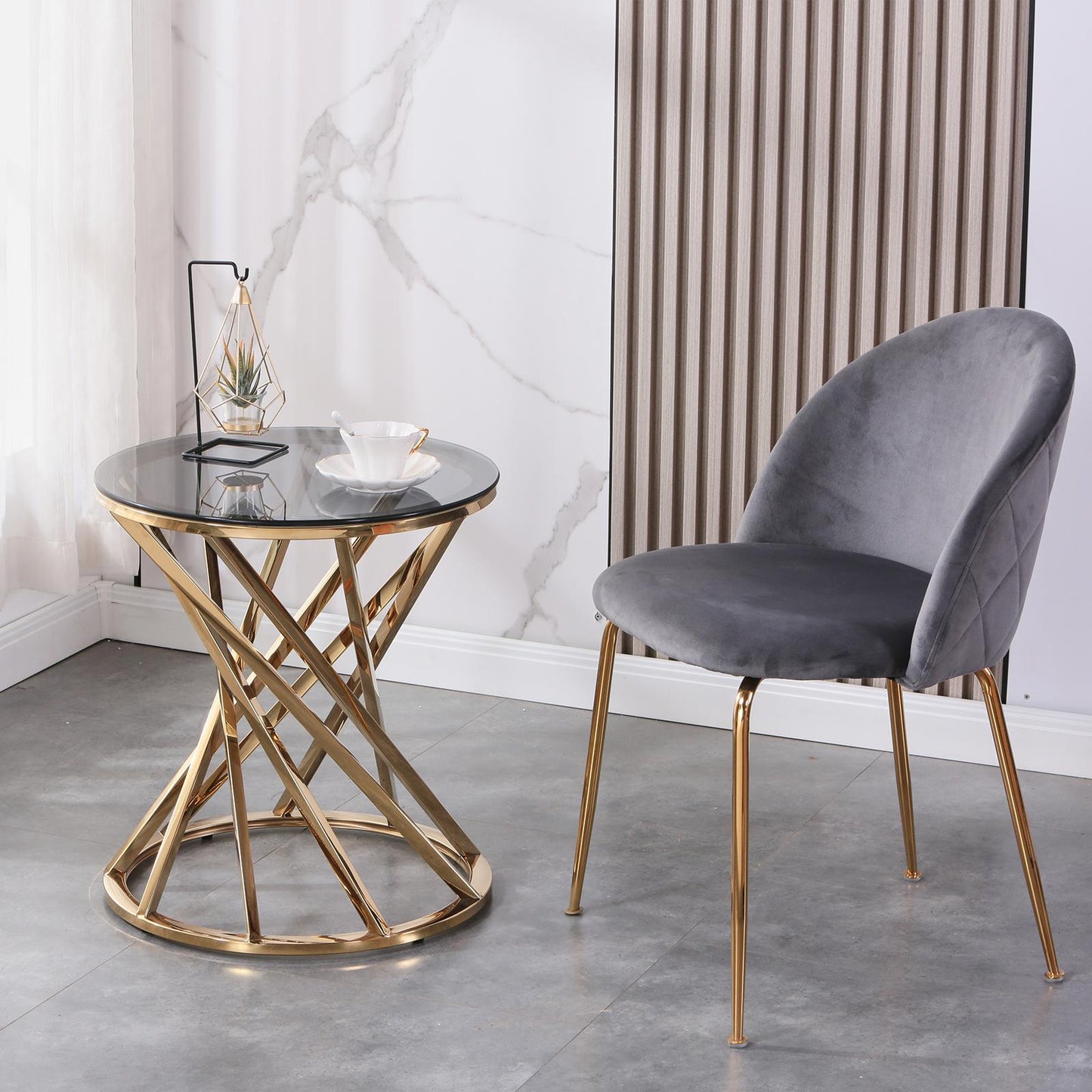 Set of 1 Round Glass Top Side Table for Living Room