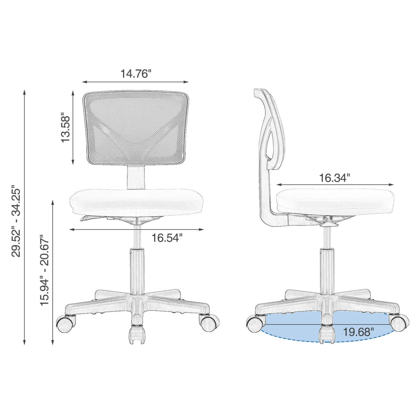 Armless Mesh Office Chair, Ergonomic Computer Desk Chair