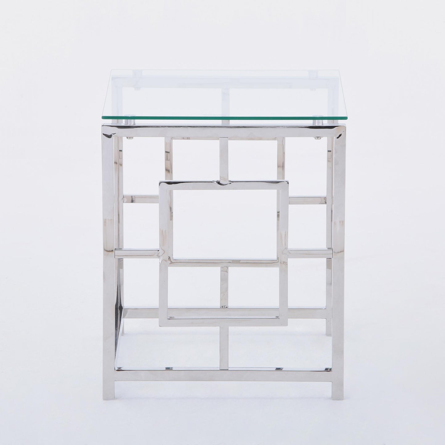 3 Pieces Silver Square Nesting Glass End Tables