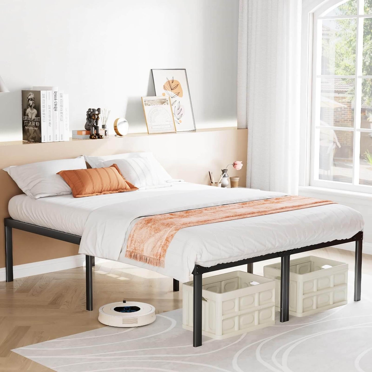 Bed Frame Metal Platform Bed Frame Mattress Foundation with Steel Slat Support