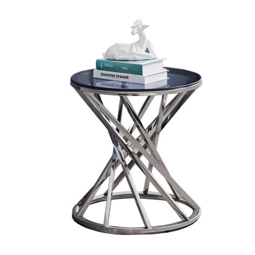 Set of 1 Round Glass Top Side Table for Living Room