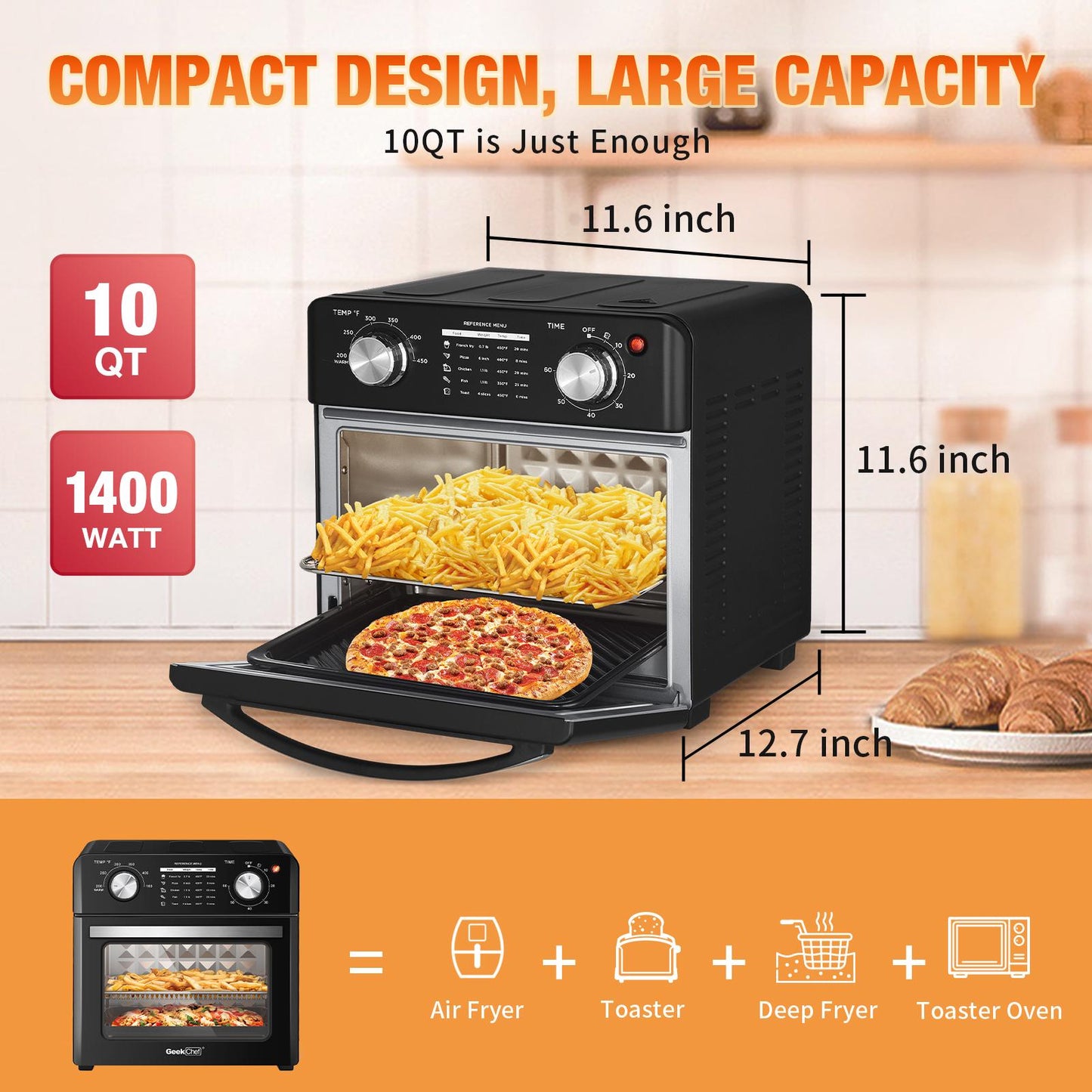Geek Chef Air Fryer 10QT, Countertop Toaster Oven, 4 Slice Toaster Air Fryer Oven， Stainless Steel Ban on Amazon