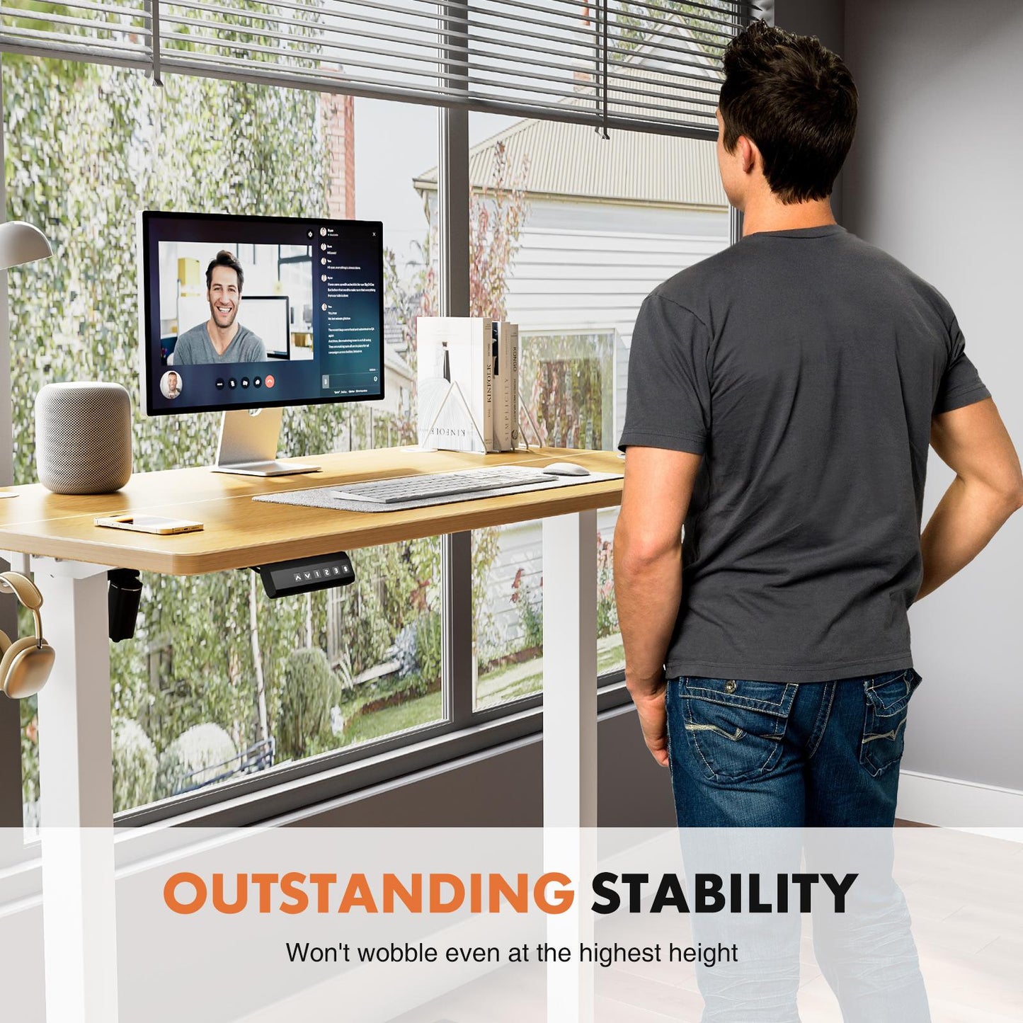 Ergonomic Height Adjustable Table with T-Shaped Metal Bracket Modern Computer Workstations